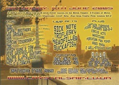 Boat party on the Thames flyer, Temple Pier, London, 11 Jun 2005