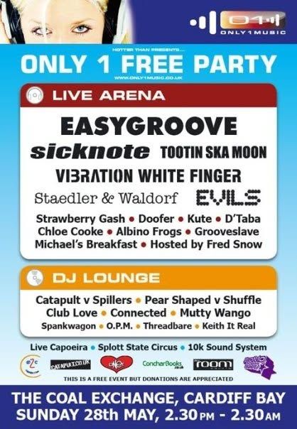 Only 1 Free Party flyer, Coal Exchange, Cardiff Bay, Sun 28 May